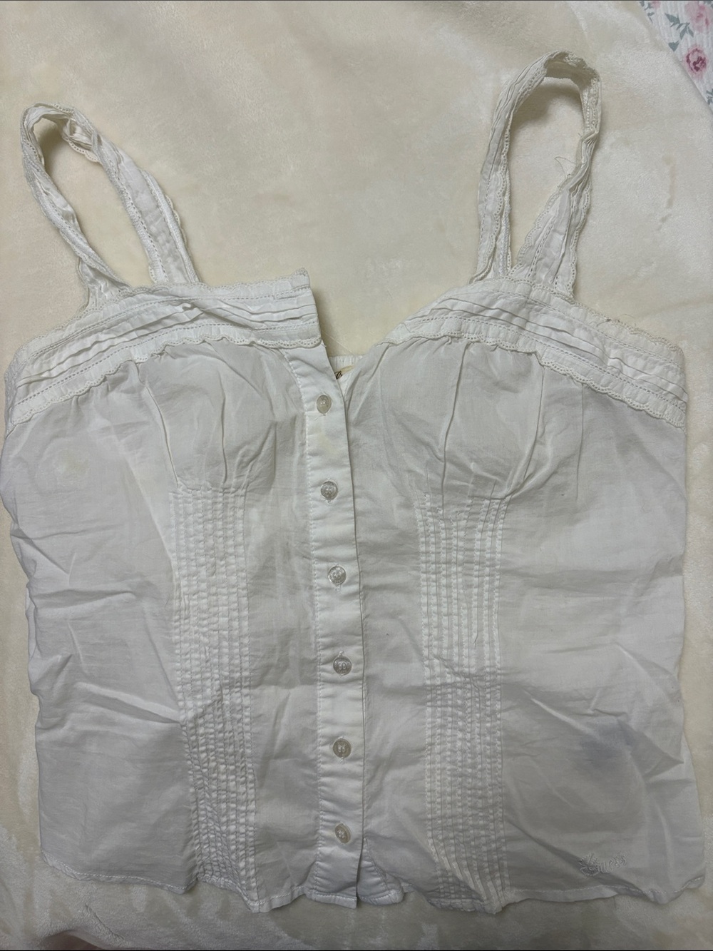 Guess White Lace-Trim Button Cami